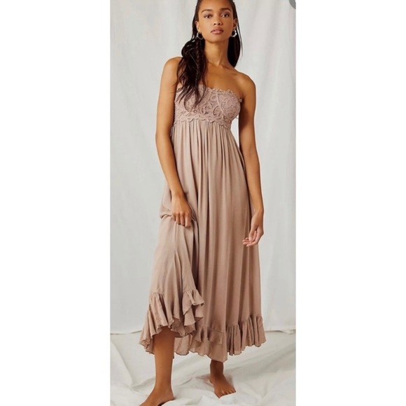 Free People Adella Corset‎ Maxi Dress size large color hazelnut - Picture 1 of 12